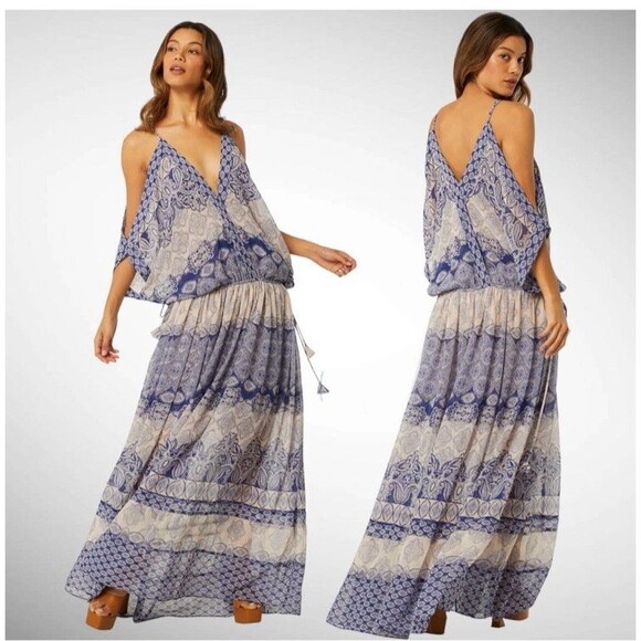 MISA Los Angeles Farah Cold-Shoulder Chiffon Maxi Size XS/S Romantic Boho - Picture 2 of 9